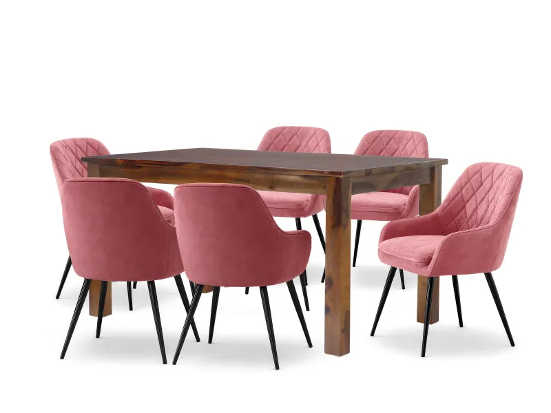 Orchid Solid Wood 6 seater Dining Table with Chair in Peach